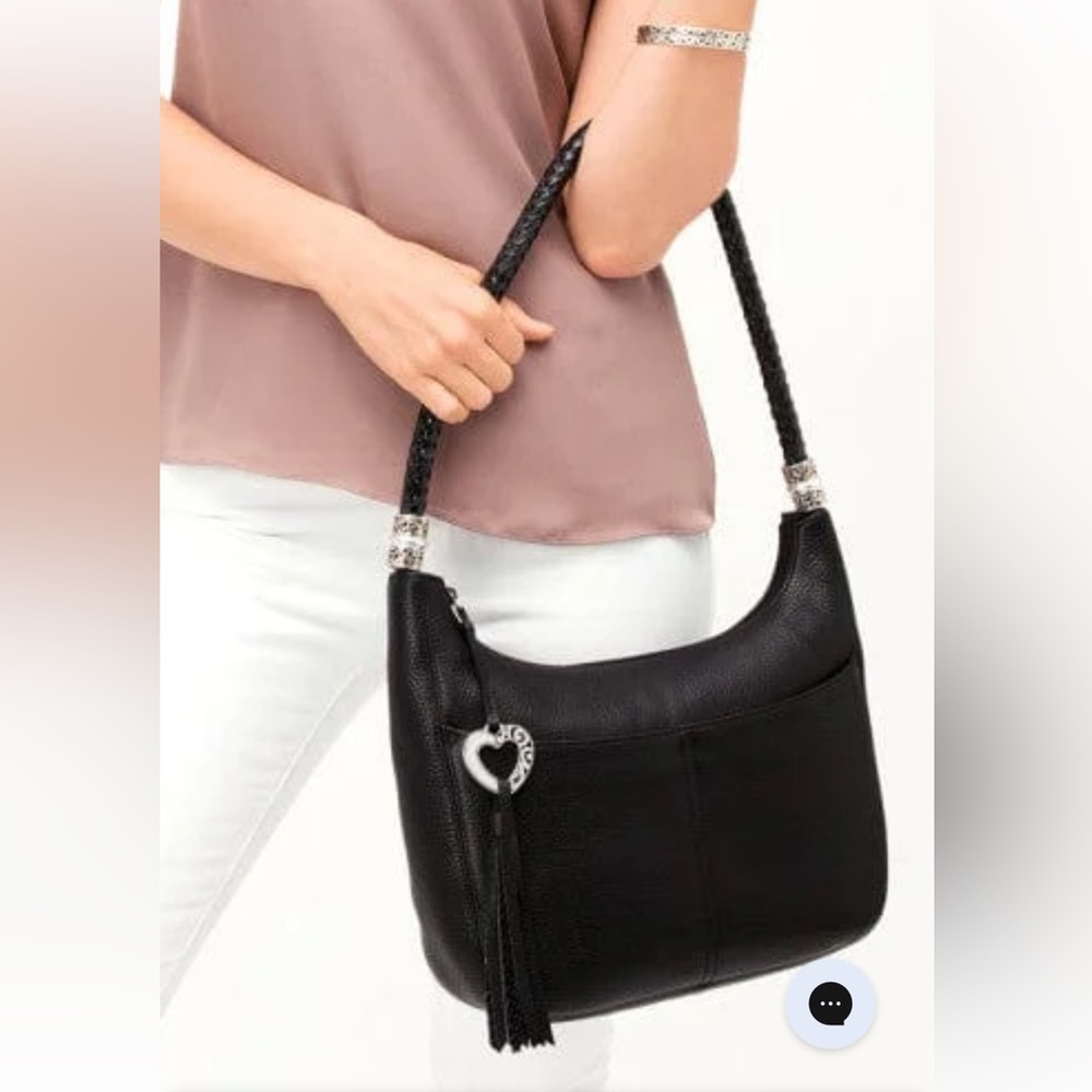 Brighton Barbados Ziptop Hobo with Braided Strap Black silver Hardware.